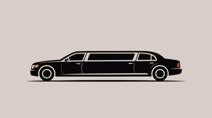 A sleek black limousine with elongated body and tinted windows parked on a neutral background surface