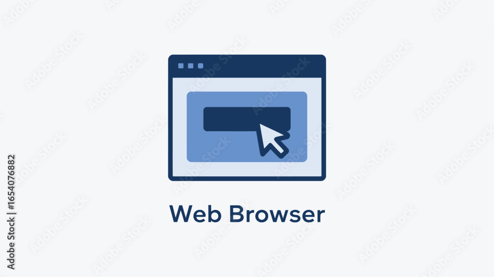 Aufkleber a stylized web browser icon with a cursor pointing to a dark rectangle inside a light blue window