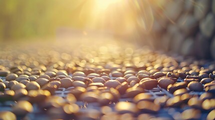 Fototapeta premium Sunlight illuminates a vast field of small round objects