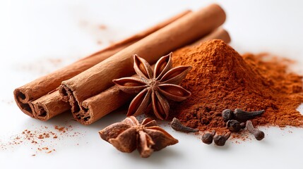 Cinnamon Sticks And Ground Spices On White Background