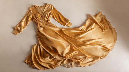 Gold satin dress flowing on surface