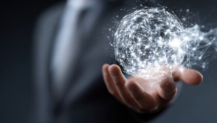 Businessperson holding a digital globe