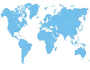 World map, light blue filled countries