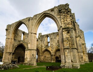 Ruined stone church, arches, and pillars