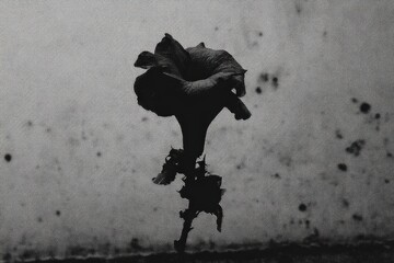 Silhouette of a dark flower against a textured wall