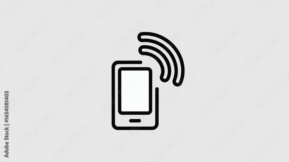Aufkleber a simple line drawing of a smartphone with wifi waves emanating from the top right corner icon