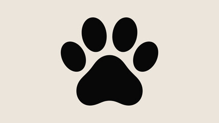 A simple graphic of a black paw print with four toes against a cream colored background plain design