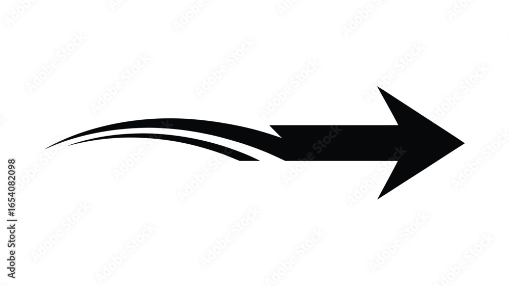 Aufkleber a black arrow pointing to the right with curved lines at the beginning on a white background