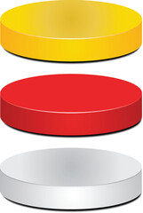 3D Podium Stages in Different Colors (Editable Vector), cylindrical stands or pedestals for product display. Minimalist geometric shapes