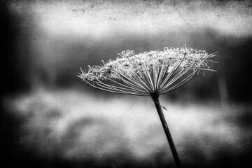Dried seedhead, grayscale, textured background