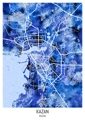 Kazan Russia City Map. Watercolor art downtown tourism, house art travel, scenic metropolis concept, travel art city, patriotic abstract banner, view office street