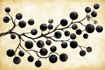 Vintage-style illustration of a branch with dark berries