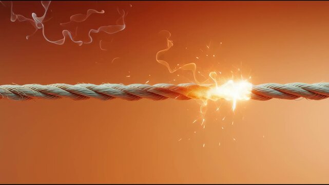 Burning fuse on black background. Dynamite fuse. High quality photo