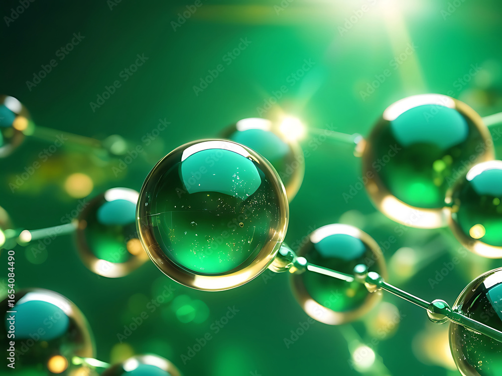 Aufkleber green molecule structure for science and biotechnology. abstract 3d background. connection, network,