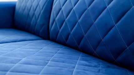 Obraz premium Close up of a plush blue velvet sofa with diamond tufting