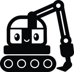cute excavator character silhouette vector illustration