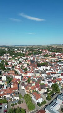 aerial view of the old town Apolda in Thuringia East Germany vertical