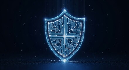 Fototapeta premium Digital shield emblem representing cybersecurity data protection network security and digital defense technology innovation concept