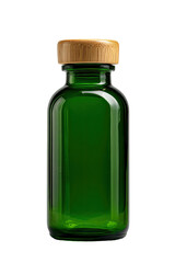 Emerald green glass bottle with a light brown wooden cap