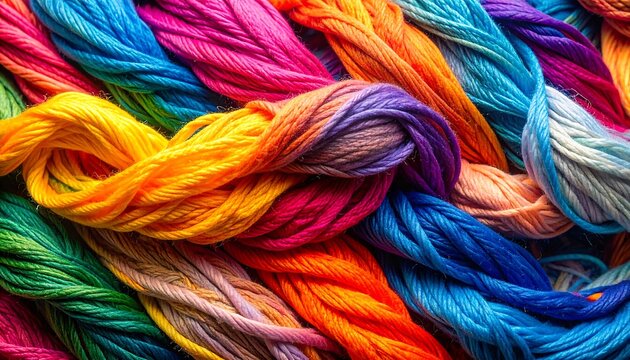 Colorful embroidery threads tightly coiled