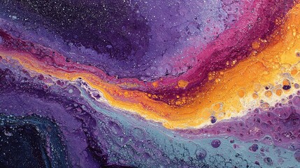 Fototapeta premium Dynamic purple-orange color vortex symbolizing AI creation energy, abstract fluid motion background for tech presentations, digital installations and AI-themed visuals.