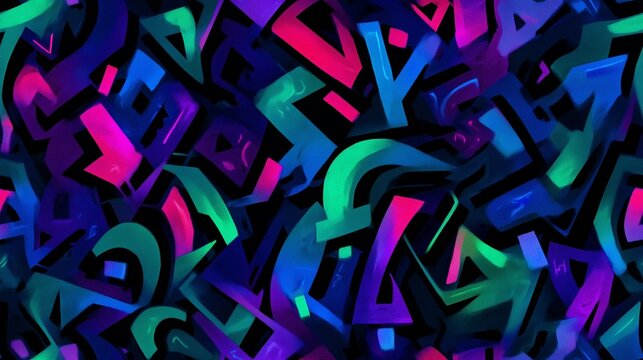 Dense Neon Letter Graffiti Composition