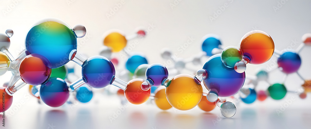 Aufkleber abstract colorful glass molecule structure on a white background. 3d science banner.