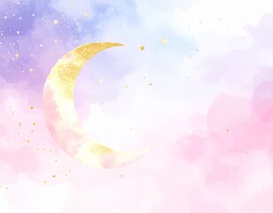 Pastel pink and lavender watercolor Halloween background with glowing full moon and subtle golden accents, dreamy and elegant illustration for seasonal design and festive projects