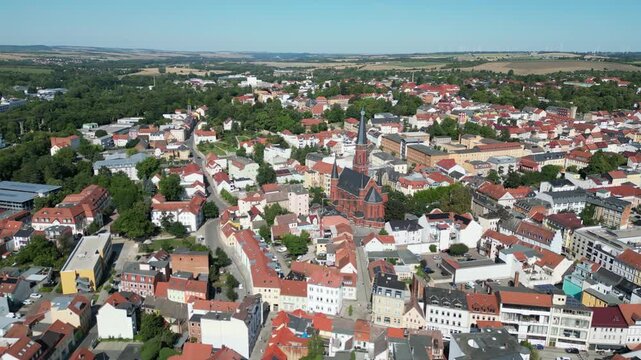 aerial view of the old town Apolda in Thuringia East Germany horizontal