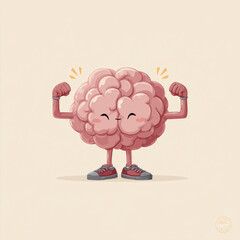 Cartoon Brain Character Flexing Arms
