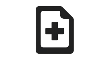 Fototapeta premium Black document icon with plus sign isolated on white background for adding new file or creating a new record or attachment