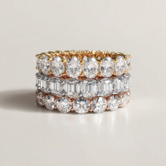 Stacked Eternity Bands with Different Diamond Cuts and Metals