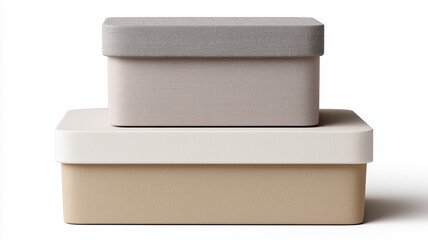 Stacked storage boxes with neutral fabric textures