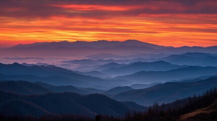 Fototapeta premium Colorful Sunrise Over Mountain Ranges