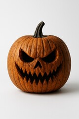 Gruseliger Halloweenk&uuml;rbis auf wei&szlig;em Hintergrund und schwarzen Augen