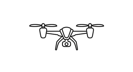 Drone outline icon isolated on white background, a quadcopter aerial camera technology for remote control and surveillance