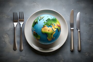 The world on a plate a conceptual image representing global food issues, climate change, and the need for sustainable solutions for future generations