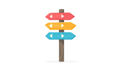 Minimalist signpost icon logo design template with directional arrows as navigation guide and travel symbol isolated on white background