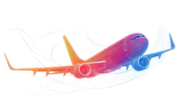 Minimalist single line drawing of commercial airplane taking off as continuous sketch design for travel aviation art isolated on white background