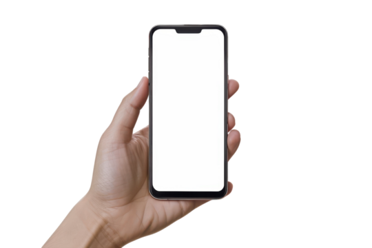 Hand holding smartphone with blank screen, mobile technology, communication