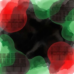 Abstract watercolor art in Kwanzaa colors red, black, and green representing African pride and unity