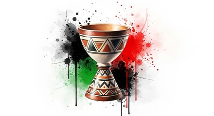 watercolor of Kwanzaa Unity Cup. Decorated Kwanzaa unity cup (kikombe cha umoja) with African patterns representing togetherness and community