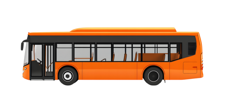 Orange city bus isolated on transparent background