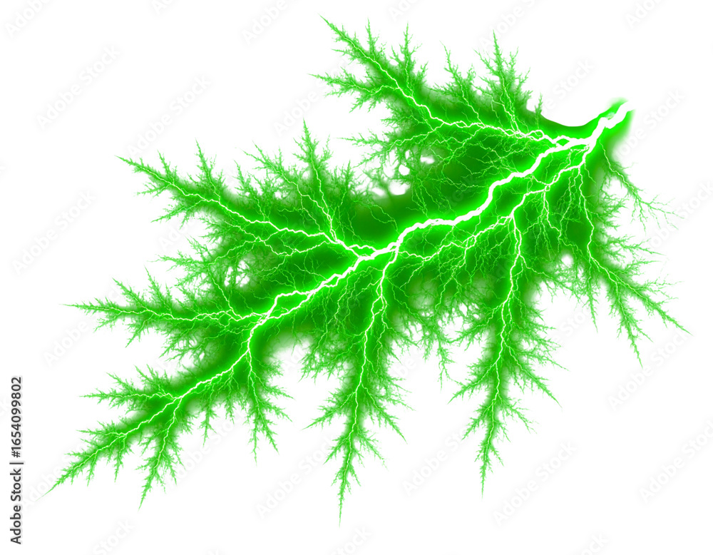 Poster feather-light fractals of green smoke swirl in a dandelion-like design, creating an abstract, ethere