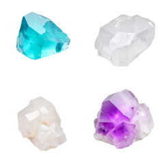 Assorted gemstones in various colors on isolated background