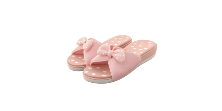 Pink polka dot slippers with bow isolated on transparent background