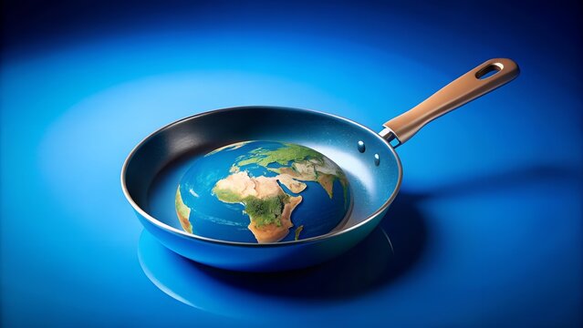 The earth in a frying pan, symbolizing the pressing issues of climate change and global warming, highlighting the need for sustainable practices and environmental awareness