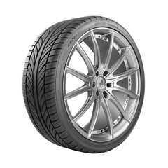 Obraz premium Close up of a car tire and alloy wheel with intricate spoke design isolated on transparent background
