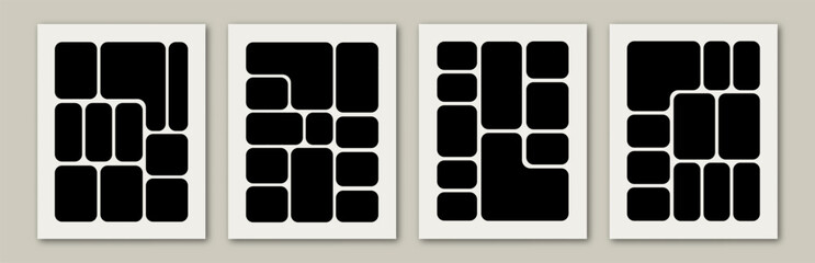 Bento grid abstract banner set minimal geometric modern frame style black color. Metaball y2k template for ui, website vector 10 eps