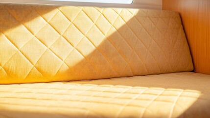 Obraz premium Warm sunlight illuminates textured yellow sofa cushions
